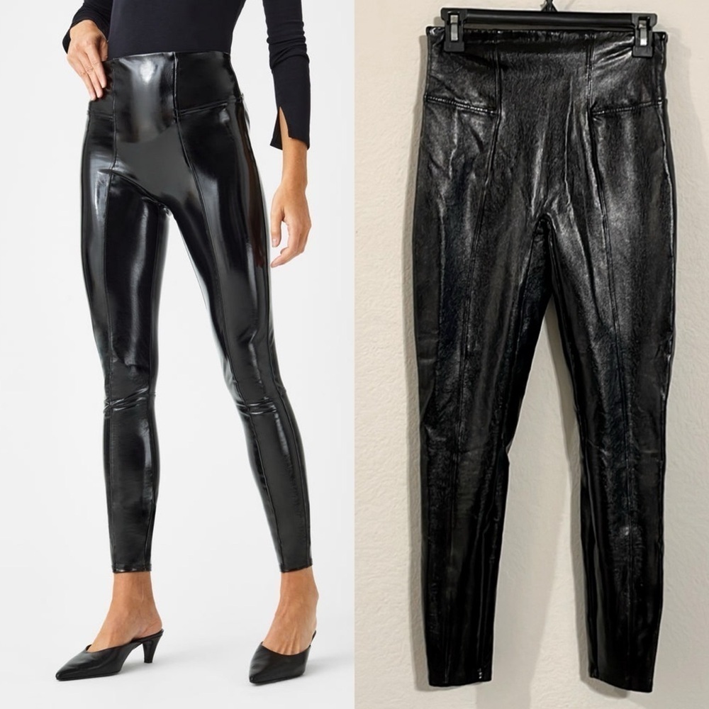 Spanx Women Faux Leather Leggings Medium Black  Spandex Bodycon Contemporary
